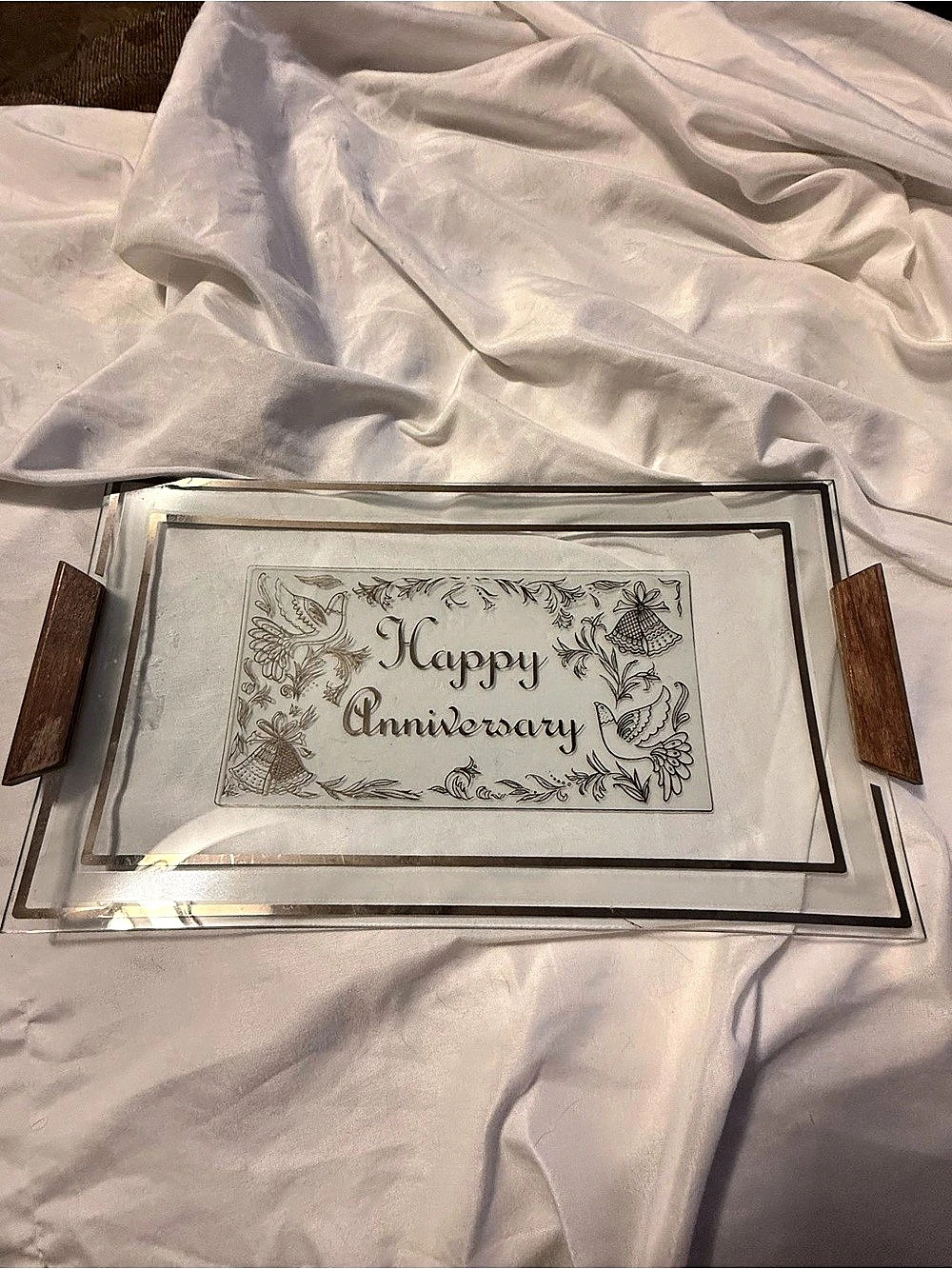 Vintage Happy Anniversary Glass Serving Tray